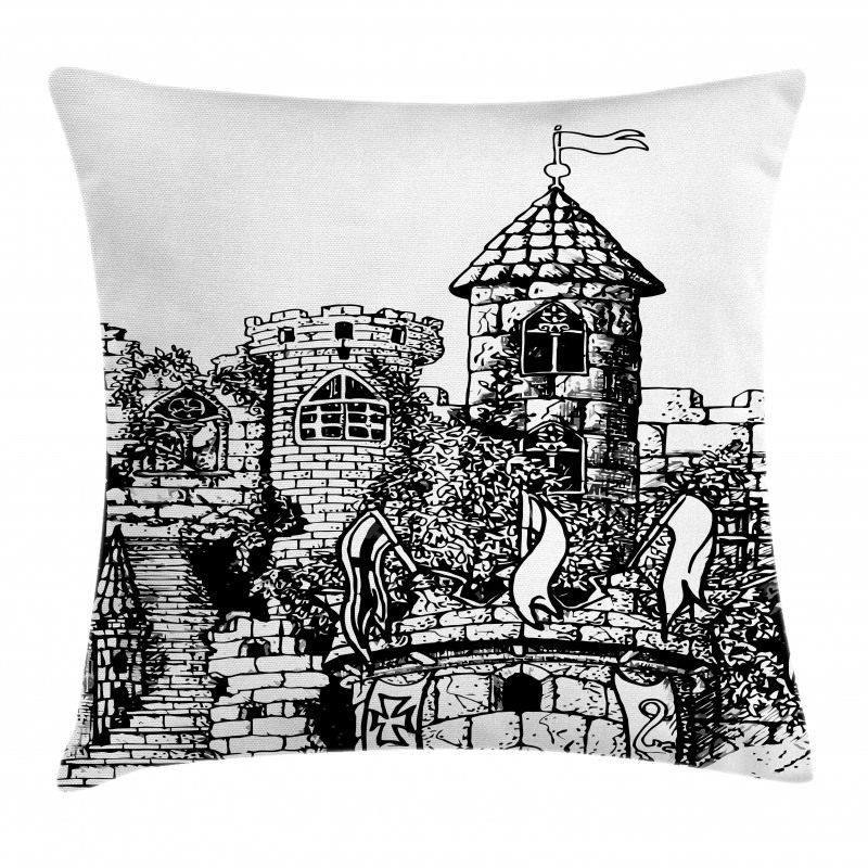 Medieval Fortress Sketch Pillow Cover