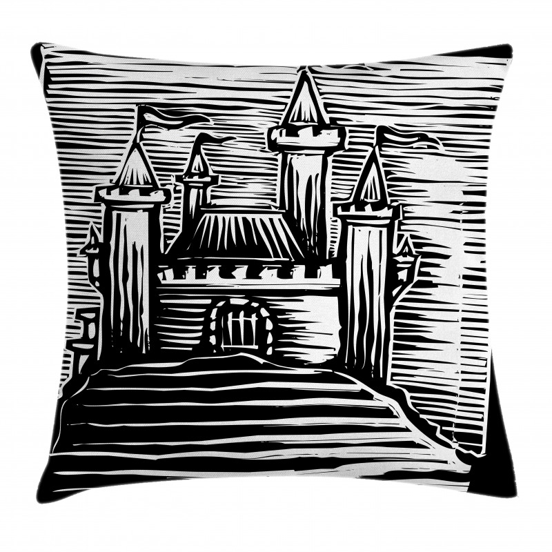 Woodcut Medieval Fortress Pillow Cover