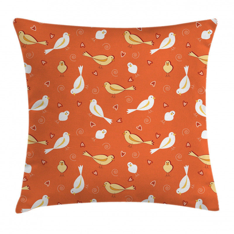 Birds with Heart Shapes Pillow Cover