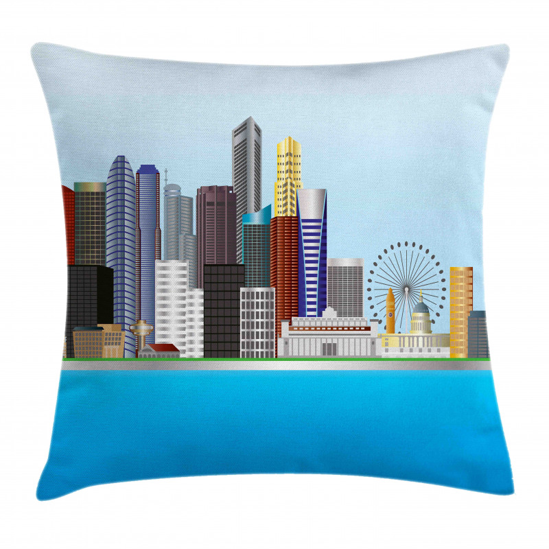 Urban Buildings and River Pillow Cover