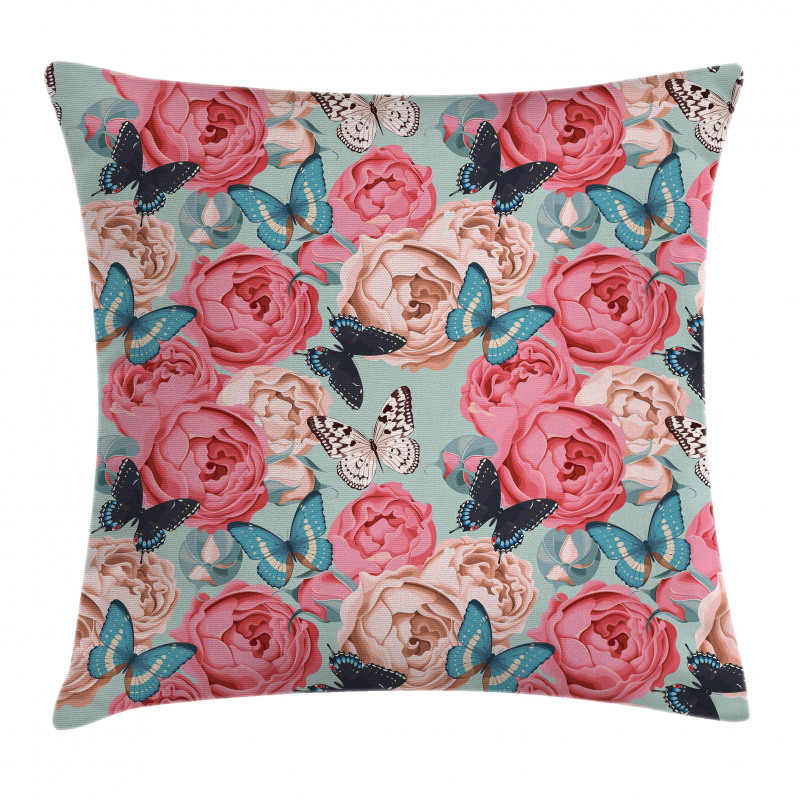 Peony Rose Butterflies Pillow Cover