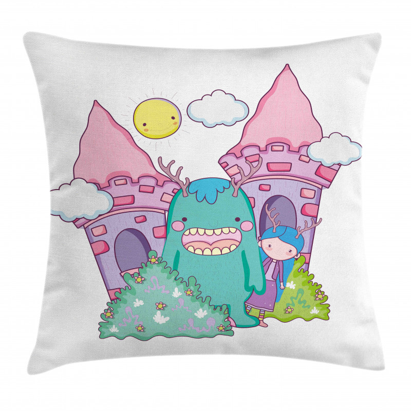 Little Girl Monster Castle Pillow Cover