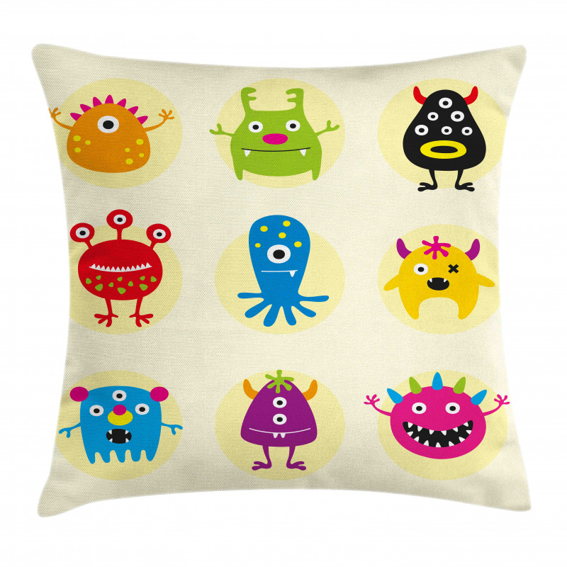 Colorful Monsters Funny Faces Pillow Cover