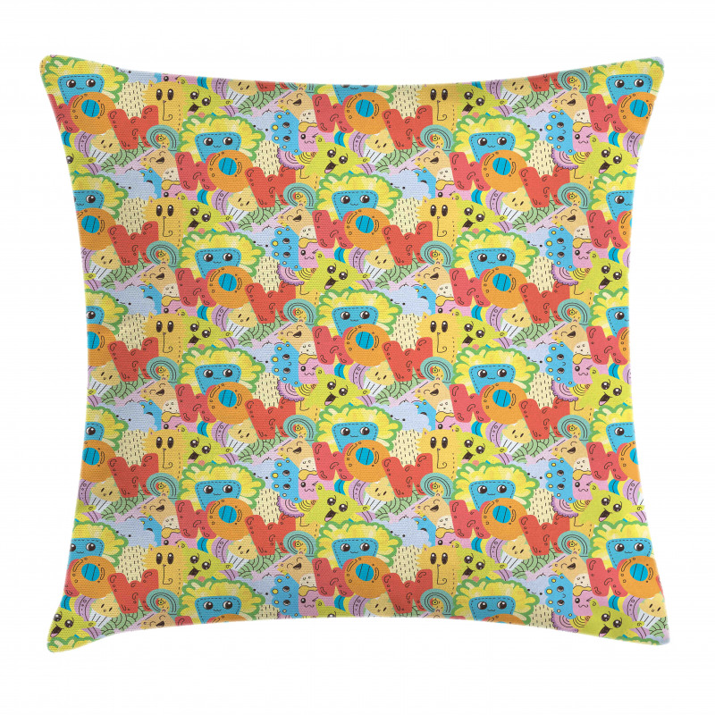 Doodle Beasts Wow Lettering Pillow Cover