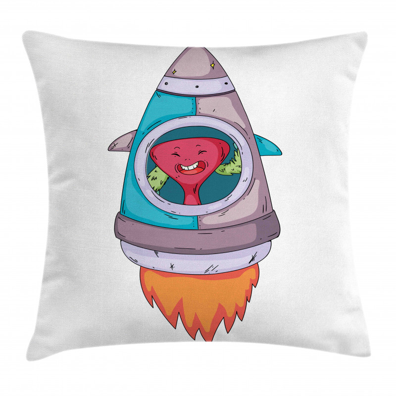 Creature in a Space Rocket Pillow Cover