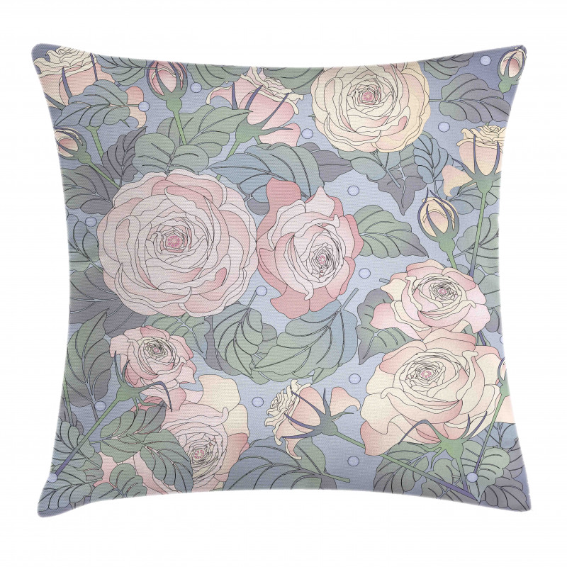 Floral Motif Minder Kılıfı Pembe Dekoratif Güller ve Tomurcukları