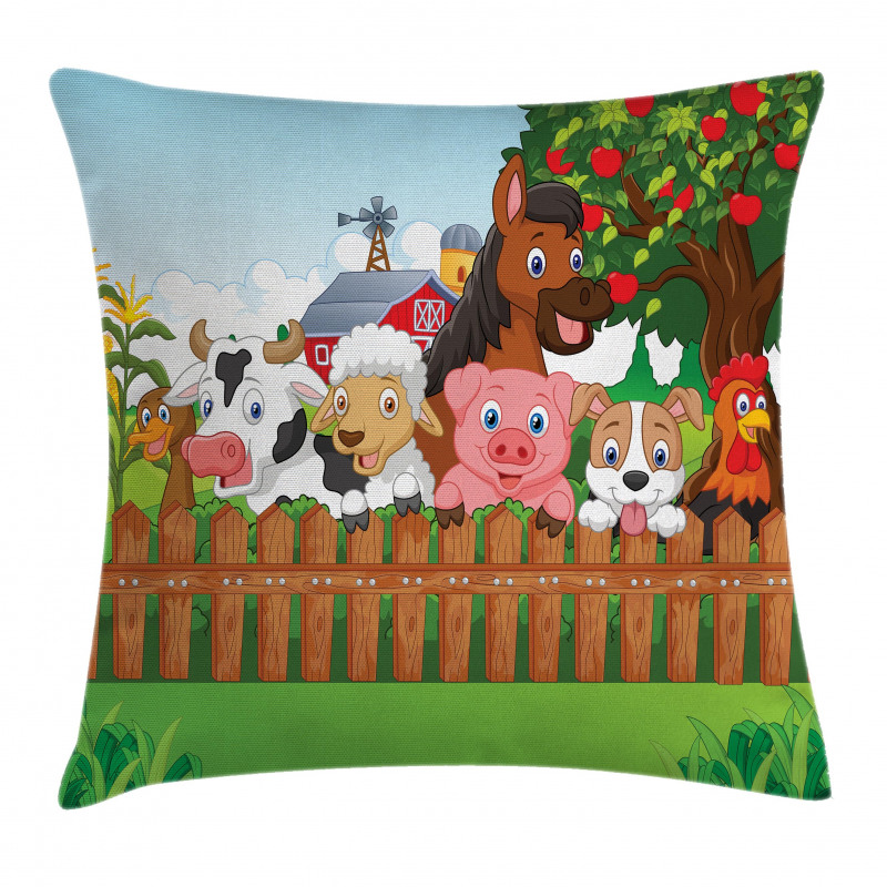 Farm Animals Mascots Pillow Cover