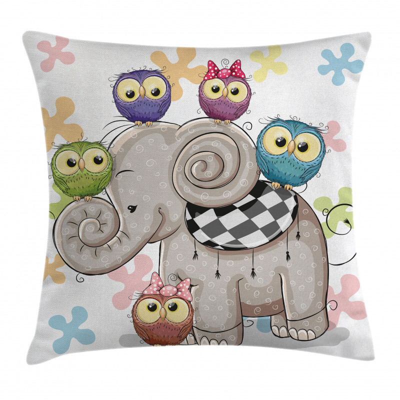 Elephant and Owls Love Pillow Cover