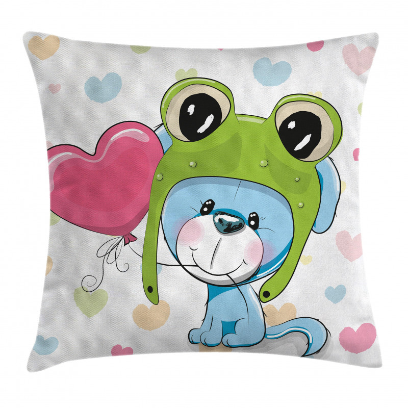 Puppy Dog in Frog Hat Pillow Cover