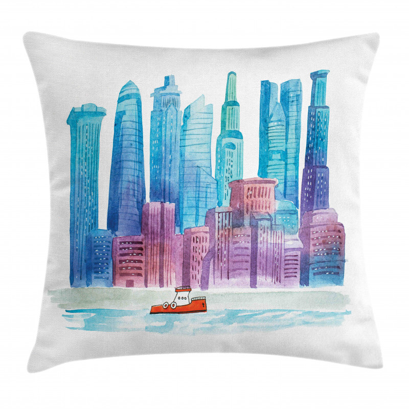 Skyline Boat in the River Pillow Cover