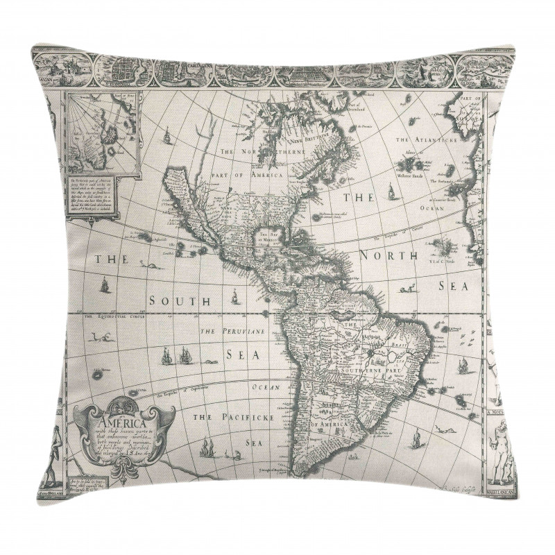 Retro Old America Map Pillow Cover