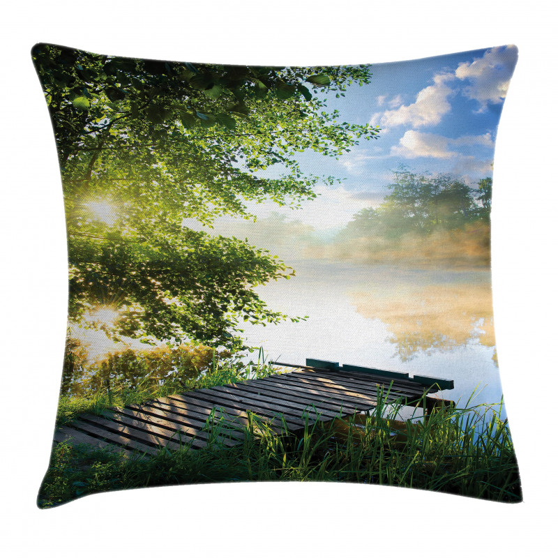 Fishing Pier by River Pillow Cover