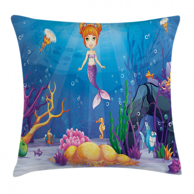 Cartoon Mermaid Fish Pillow Cover