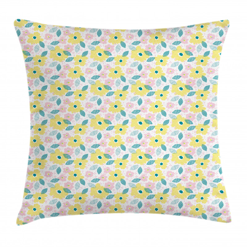 Pastel Spring Flowers Leaves Pillow Cover