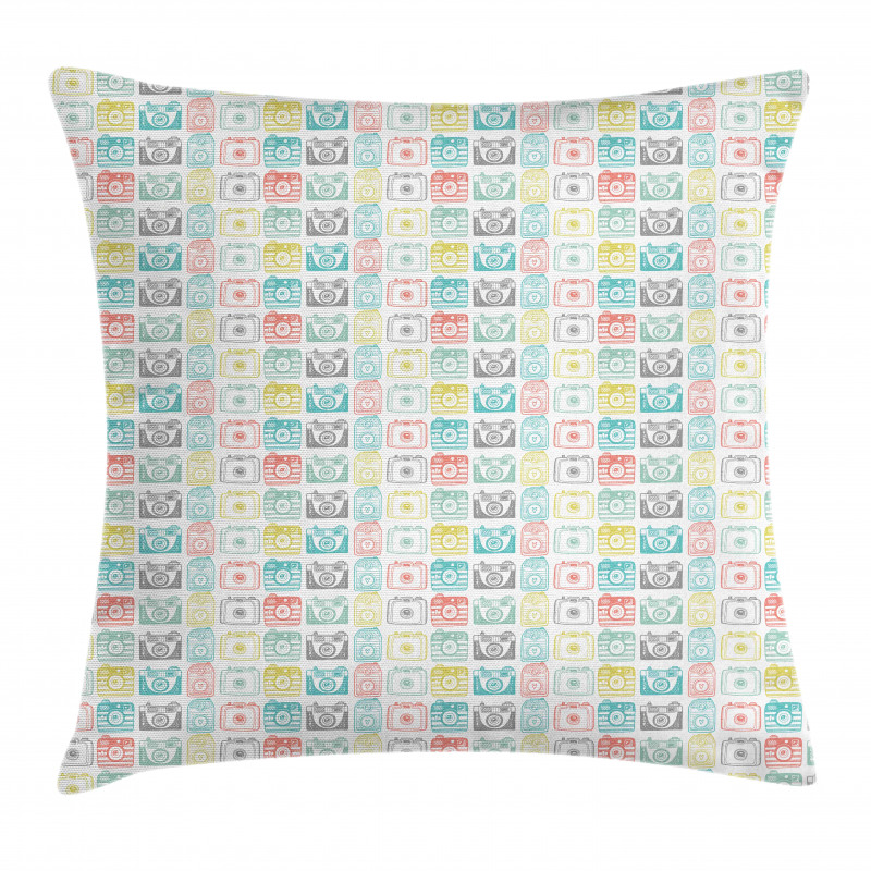 Sketchy and Colorful Cameras Pillow Cover