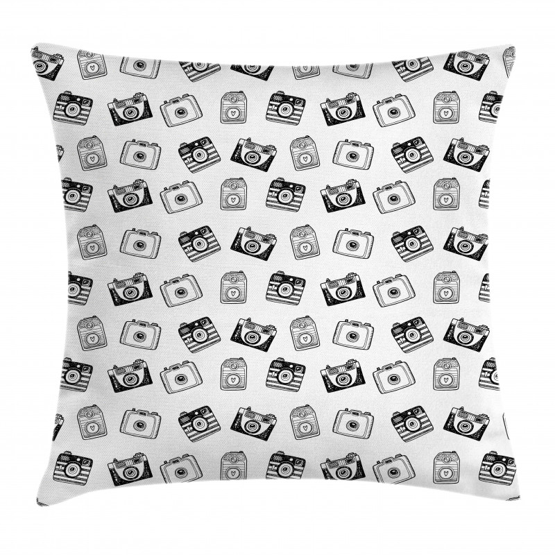 Pencil Drawn Retro Cameras Pillow Cover