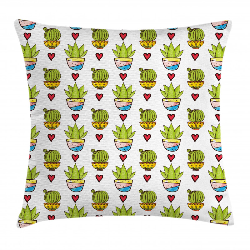 Colorful Succulents in Pots Pillow Cover