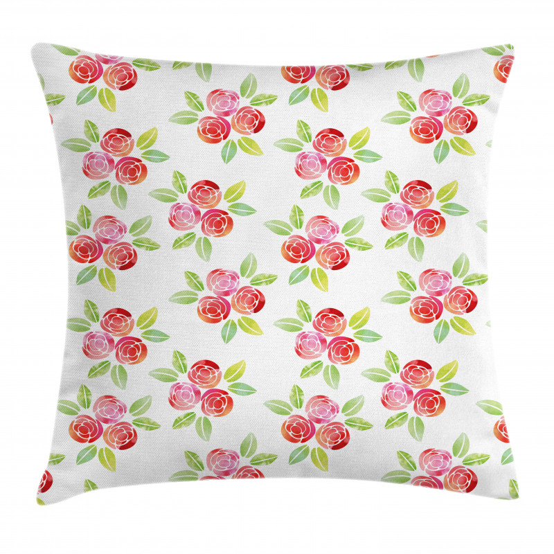 Watercolor Roses and Leaves Pillow Cover