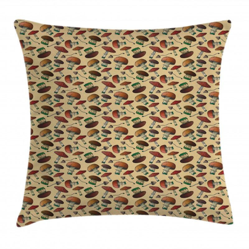 Graphical Woodland Mushrooms Pillow Cover