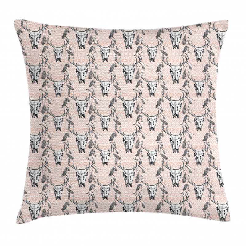 Deer Skull Feathers Motifs Pillow Cover