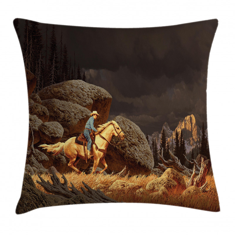 Cowboy Riding Horse Pillow Cover