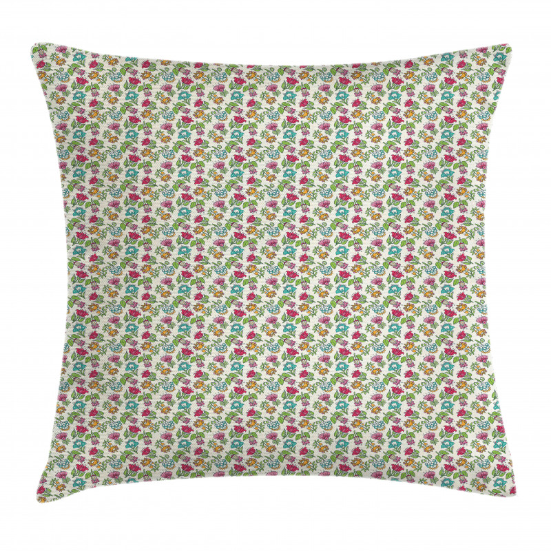 Colorful Detailed Flowers Pillow Cover