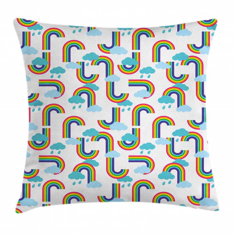 Rainbow and Clouds Pattern Pillow Cover