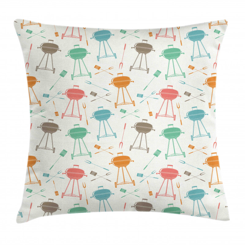 Retro Barbecue Grill Elements Pillow Cover