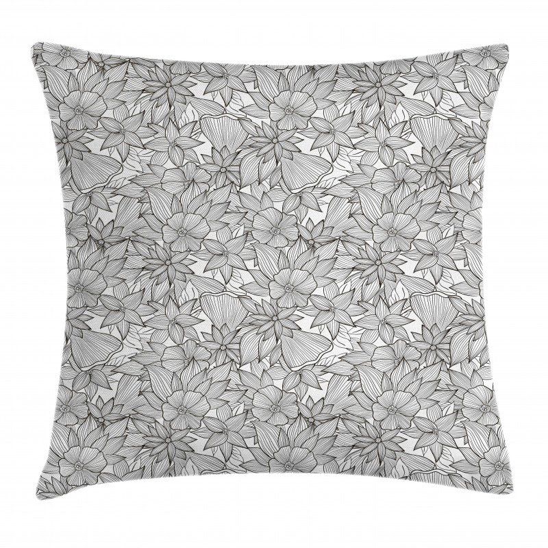 Hand Drawn Striped Flowers Pillow Cover