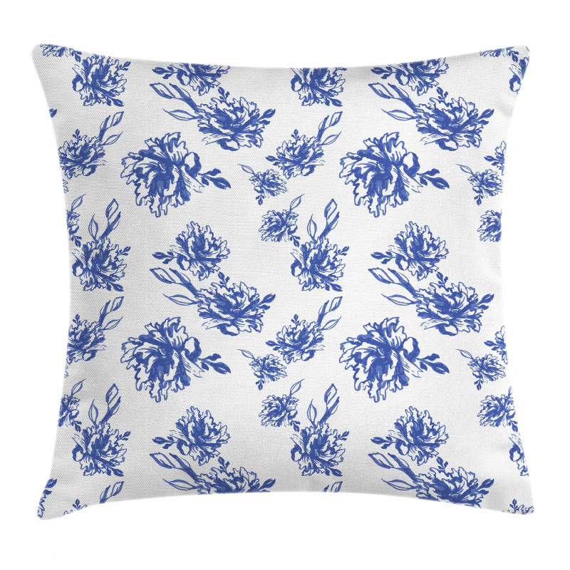 Blue Peonies Blossom Art Pillow Cover