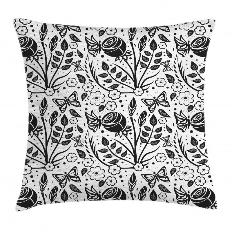 Monochromatic Butterfly Rose Pillow Cover