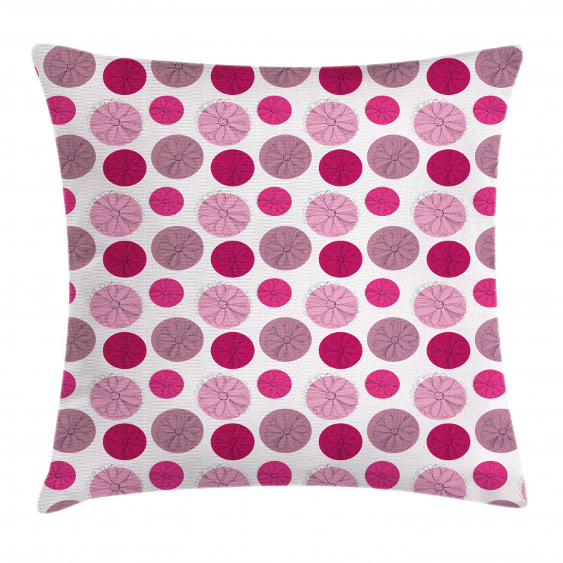 Flower Sketches over Dots Pillow Cover