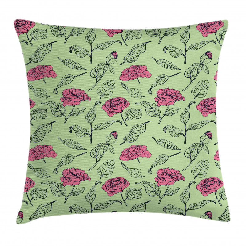 Romantic Peony Dotted Leaves Pillow Cover