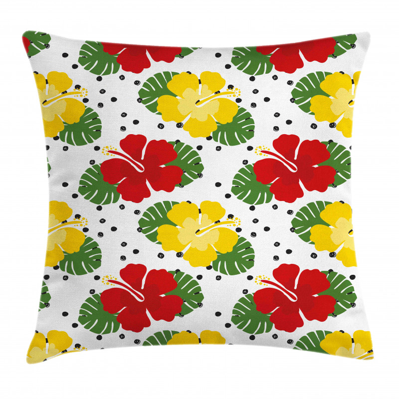 Grunge Dots and Hibiscus Pillow Cover