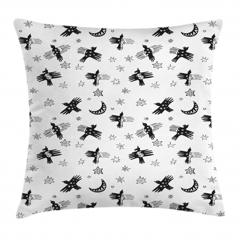 Abstract Birds Stars Crescent Pillow Cover