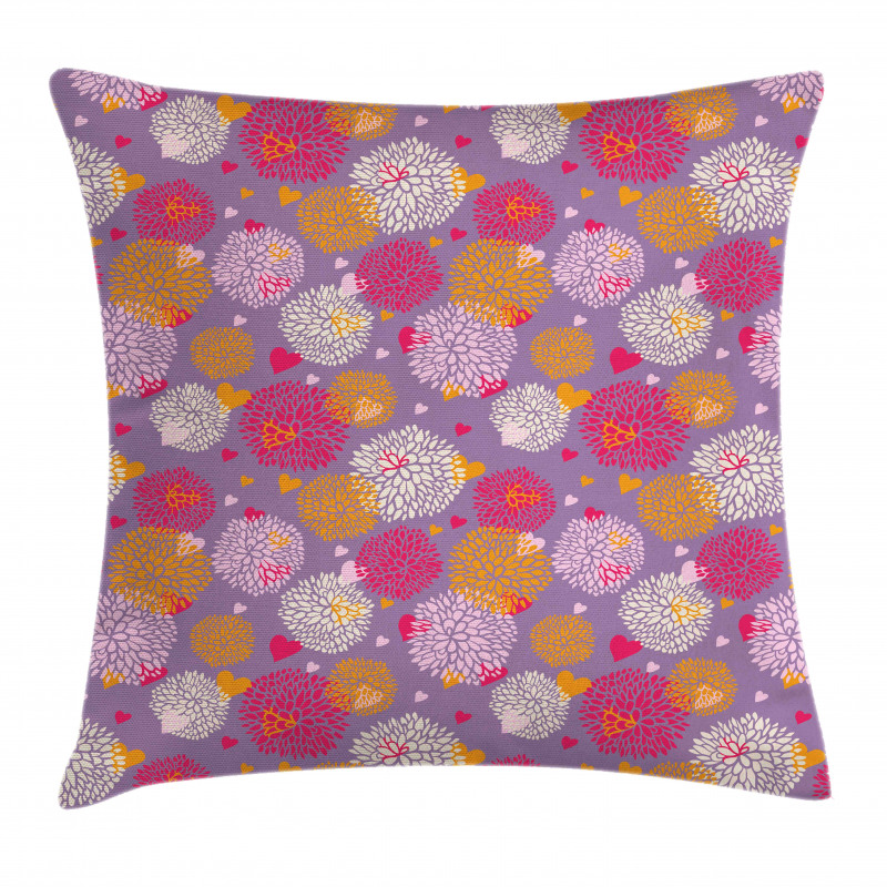 Blooming Flowers and Hearts Pillow Cover