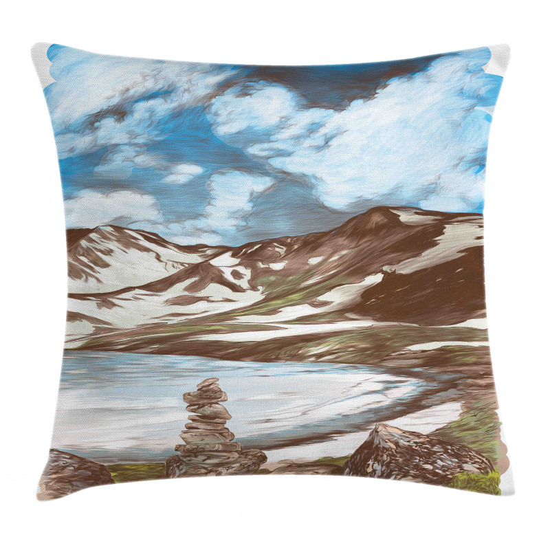 Snowy Mountains and Lake Pillow Cover
