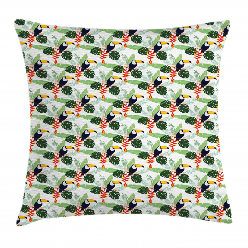 Flowers and Toucan Birds Pillow Cover