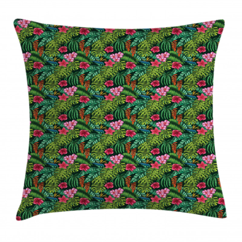 Hibiscus Plumeria Monstera Pillow Cover