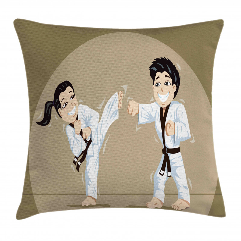 Children Karate Cartoon Art Pillow Cover