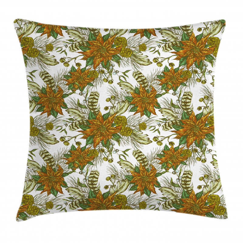 Nostalgic Flower Pine Cones Pillow Cover