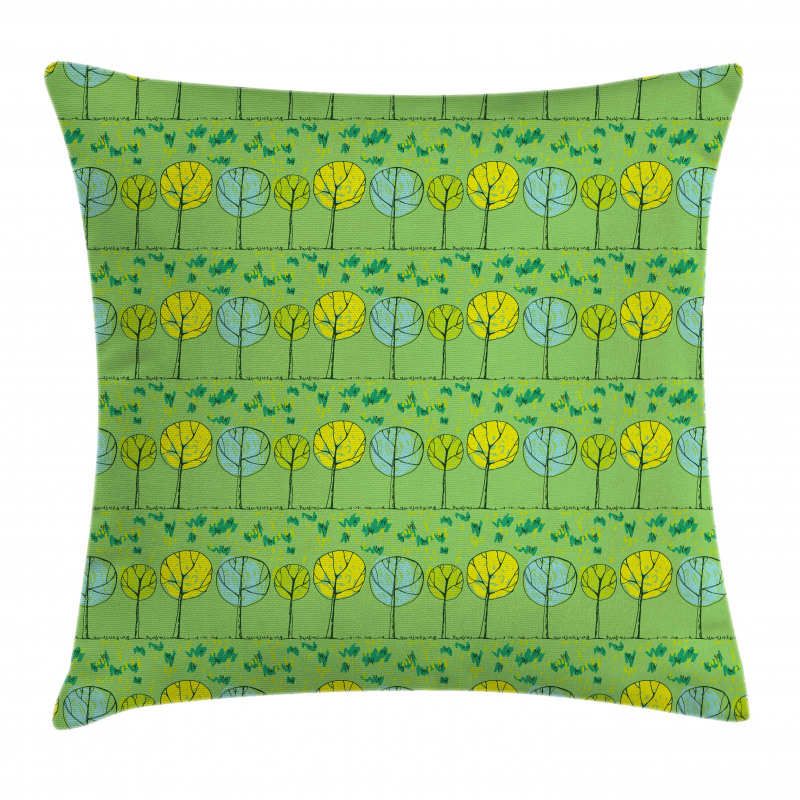 Scribbled Trees and Grass Pillow Cover