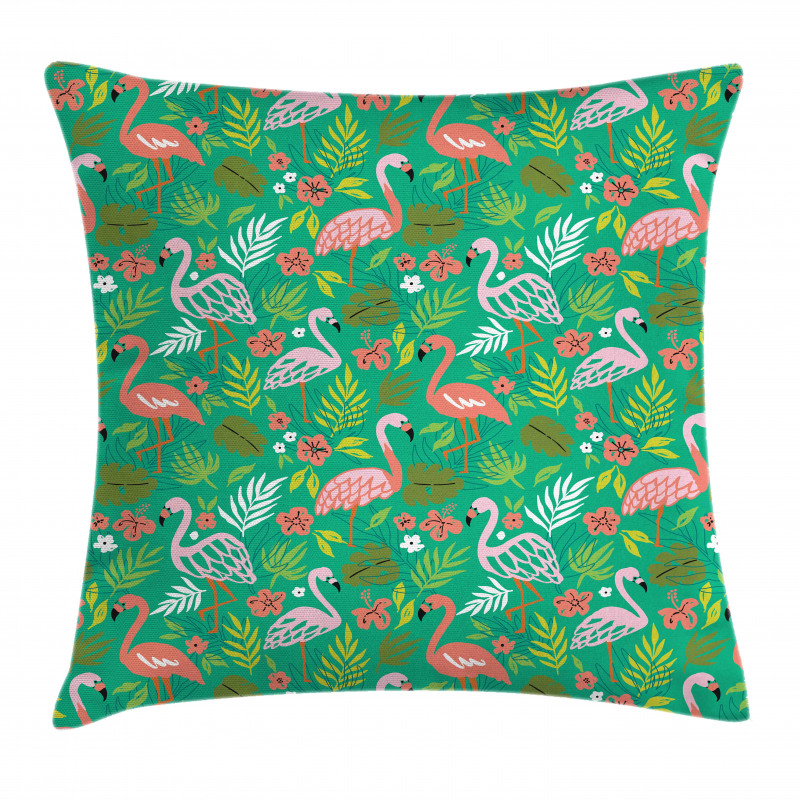 Caribbean Botany Flamingos Pillow Cover