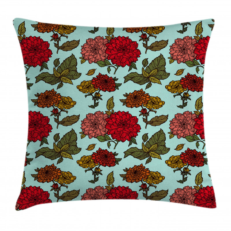 Detailed Large Flowers Scene Pillow Cover