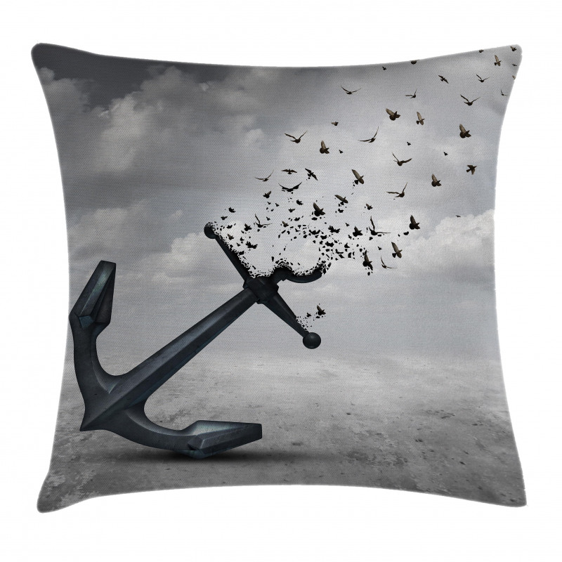 Flying Seagulls Grey Pillow Cover