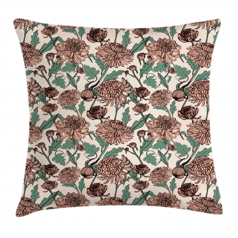 Graphical Chrysanthemums Pillow Cover