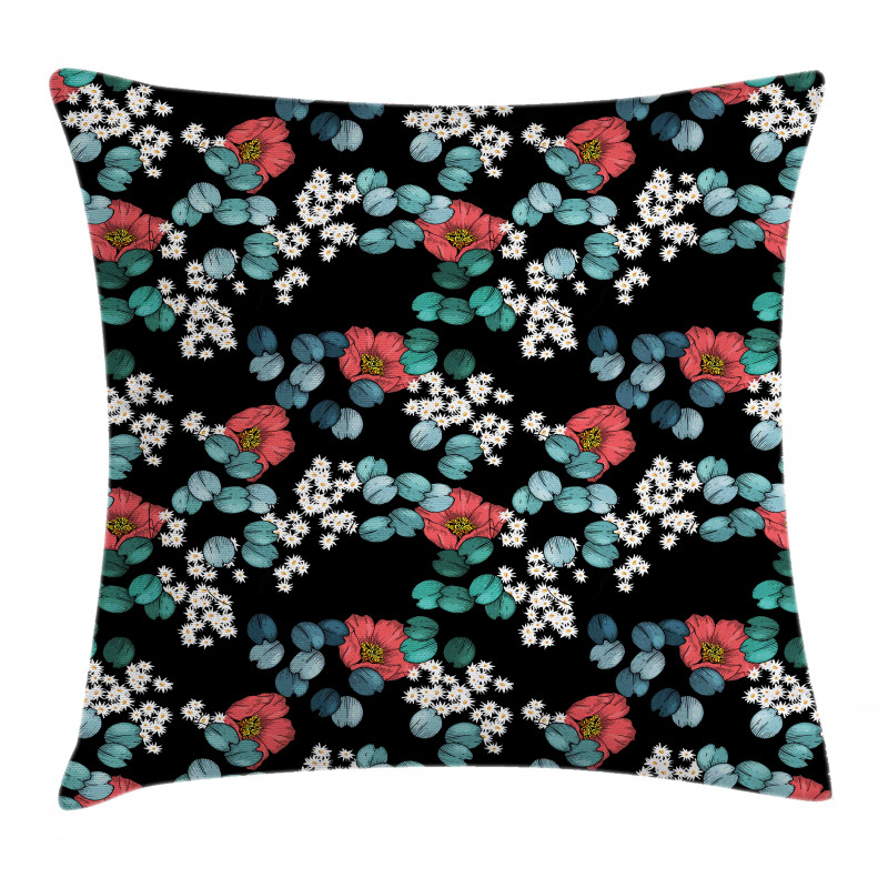 Peony Daisy and Leaves Art Pillow Cover