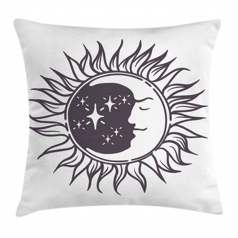 Cartoon Crescent in Sun Pillow Cover