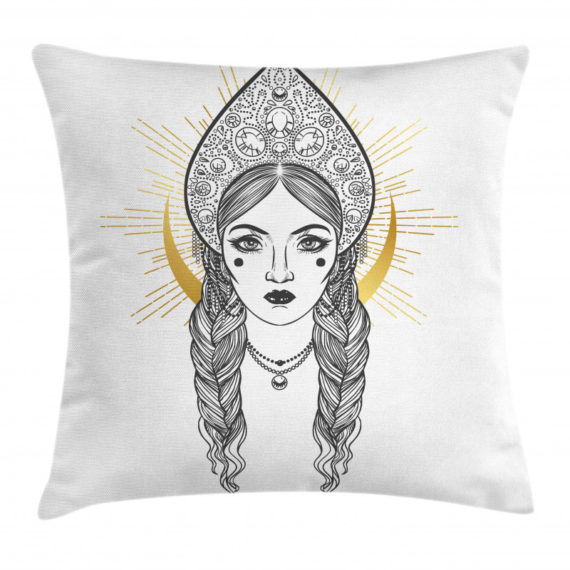 Woman Wearing a Kokoshnik Pillow Cover