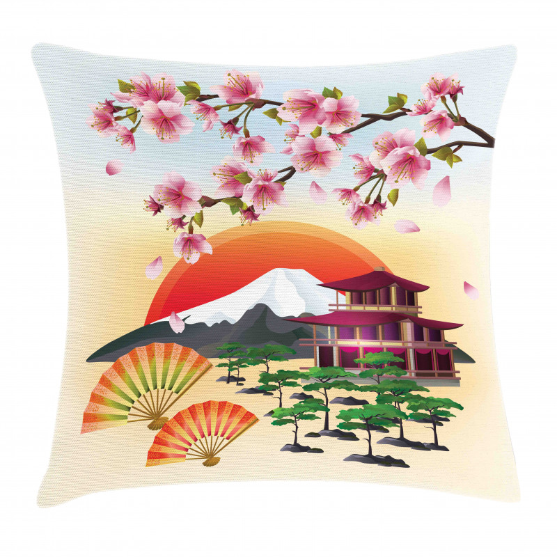 Building Sakura Sunrise Pillow Cover